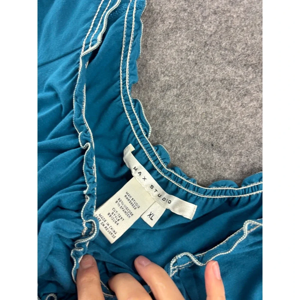 Max Studio Teal Blue Smocked Empire Waist Mini Dress Women XL Aquamarine 00s y2k